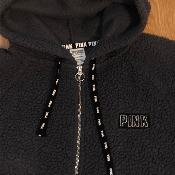 PINK small gray sherpa 3/4 zip with hoodie - Picture 2 of 3